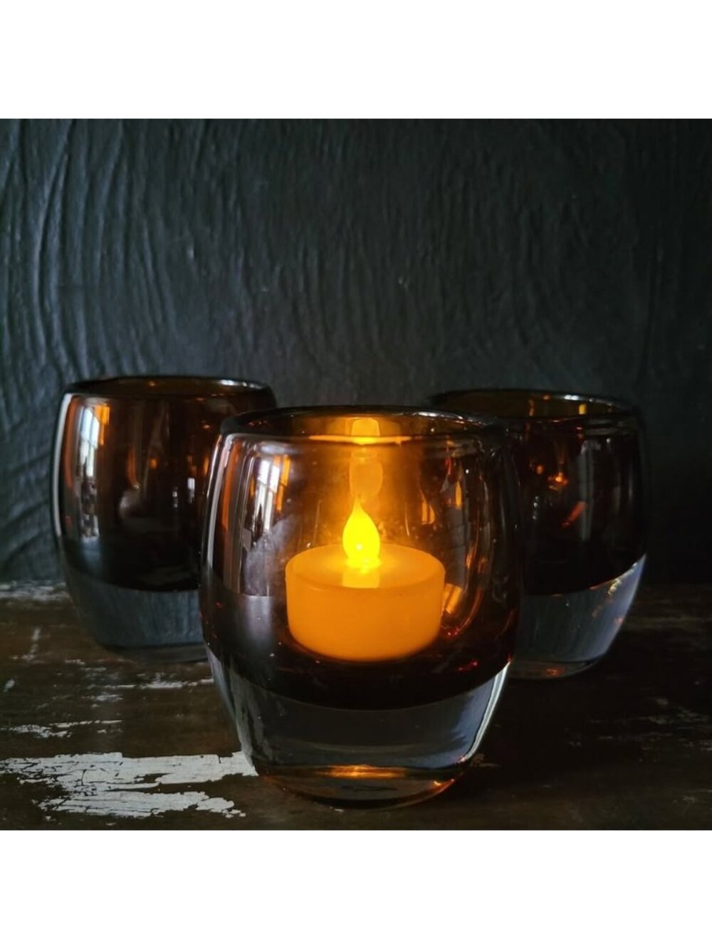 Crate & Barrel "Diva" Votives Topaz Amber Glass Candle Holders Made in Poland